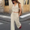Bornladies 2026 Spring Summer New Striped Vest Pants Set Design Sense Strap Vest Straight Leg Pants Set