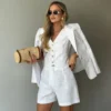 Bornladies 2026 Spring Summer New Suit Vest Shorts Three Piece Set Temperament Office Lady Professional White Pure Cotton Set